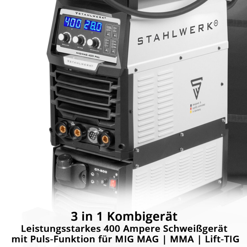 STAHLWERK Schweißgerät MIG MAG 400 Pro Vollausstattung – 3-in-1 Profi-Schweißgerät mit 400 A, Puls-Funktion und umfassendem Zubehörset – Bild 2