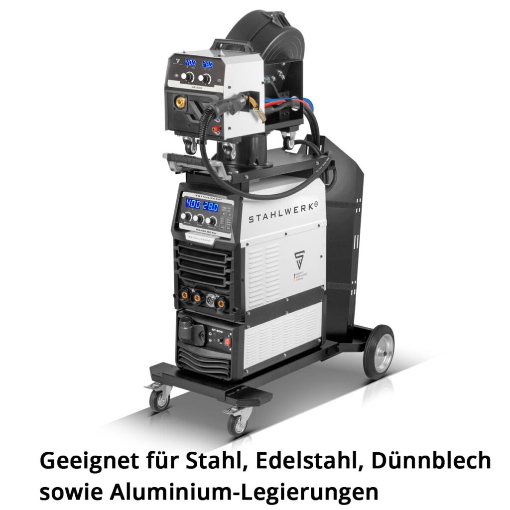 STAHLWERK Schweißgerät MIG MAG 400 Pro Vollausstattung – 3-in-1 Profi-Schweißgerät mit 400 A, Puls-Funktion und umfassendem Zubehörset – Bild 3