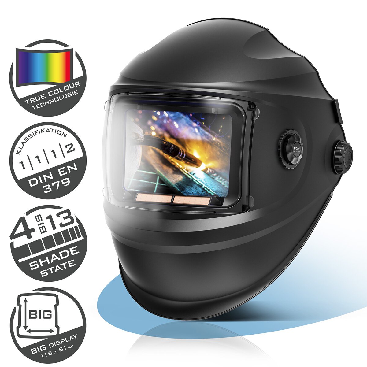 STAHLWERK Automatik-Schweißhelm BOOSTER 3-in-1 Schweißerhelm | Schweißermaske mit True-Colour-Echtfarbwiedergabe, Jobspe