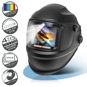 STAHLWERK Automatik-Schweißhelm RAPTOR 3-in-1 Schweißermaske mit LED-Licht, True-Colour-Echtfarbwiedergabe, Jobspeicher,