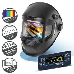 STAHLWERK Automatik-Schweißhelm SPLIT 3-in-1 mit 180° Sichtfeld, LCD-Farbdisplay, True-Colour-Echtfarbwiedergabe, Jobspe