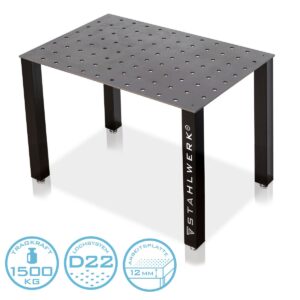 STAHLWERK Schweißtisch Montagetisch DIY-Bausatz mit massiver 12 mm Arbeitsplatte, D22 Lochsystem, hochbelastbarer S355 S