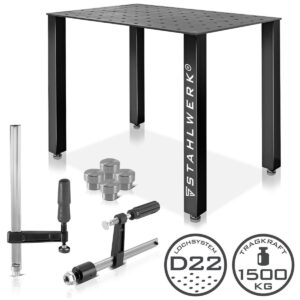 STAHLWERK Schweißtisch-Set | Robuster Schweiß- und Montagetisch mit D22 Lochsystem | 12 mm Arbeitsplatte | DIY-Bausatz i