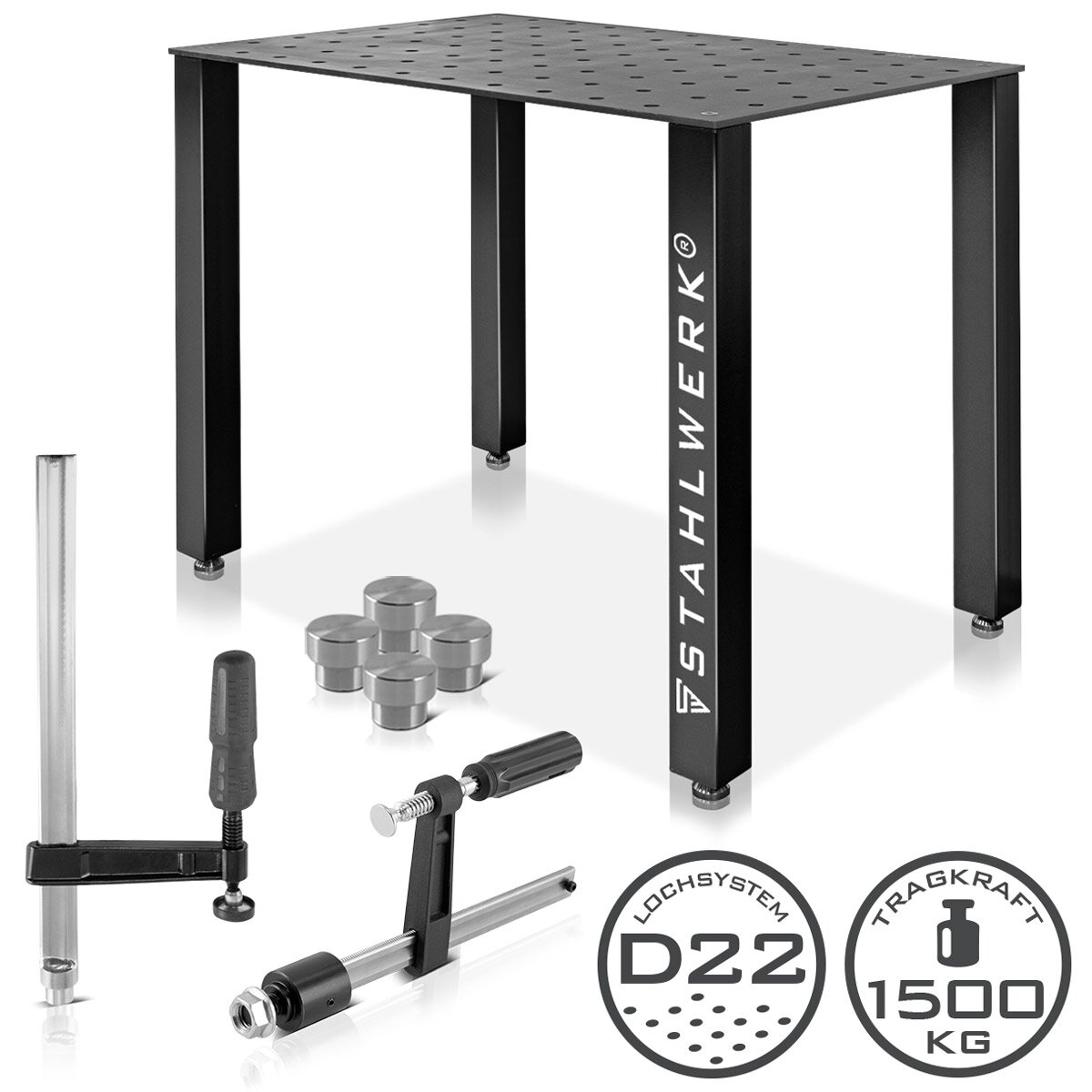 STAHLWERK Schweißtisch-Set | Robuster Schweiß- und Montagetisch mit D22 Lochsystem | 12 mm Arbeitsplatte | DIY-Bausatz i